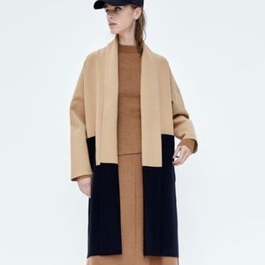 NWT Zara Camel & Black Knit Coat Size Small